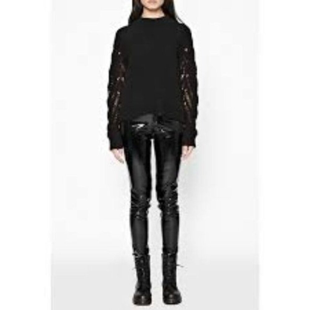 French Connection Laddered Sleeve Jumper Zipper Tattered Open Weaver Sweater